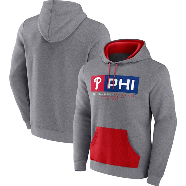 Men's Philadelphia Phillies Heathered Gray Iconic Steppin Up Fleece Pullover Hoodie - Click Image to Close